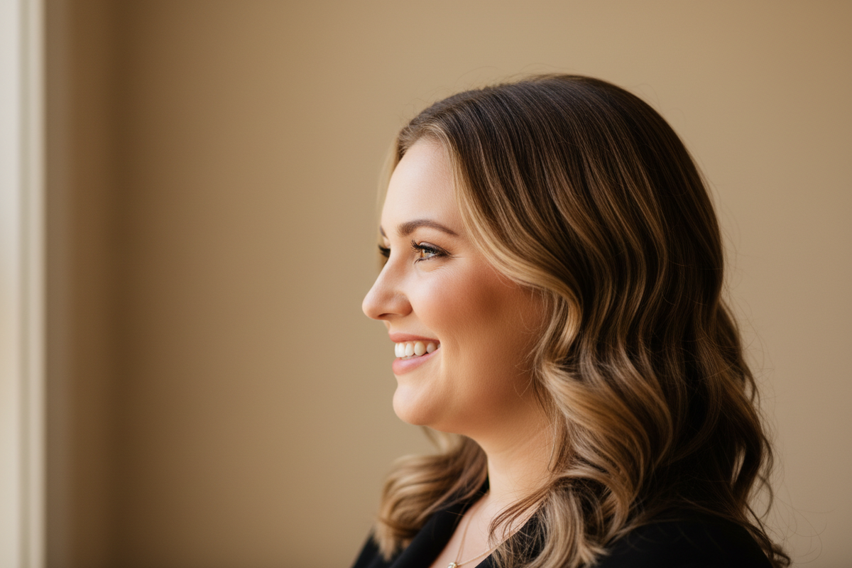 slightly chubby face but beautiful woman profile photo